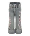 Monnalisa Floral-embroidered Jeans In Gray