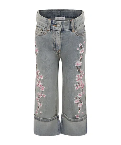 Monnalisa Kids' Floral-embroidered Jeans In Grey