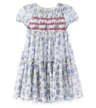 MONNALISA FLORAL EMBROIDERED MESH DRESS