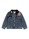 Monnalisa Embroidered Denim Jacket In Blue