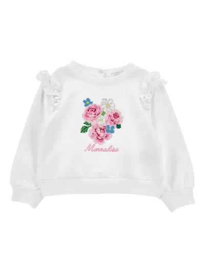 Monnalisa Babies' Floral-embroidered Sweatshirt In White