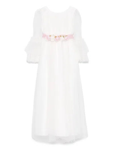 Monnalisa Kids' Floral-embroidery Dress In White