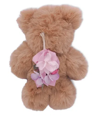 Monnalisa Kids' Floral Faux-fur Keychain In Brown