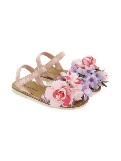 Monnalisa Kids' Floral Glitter Sandals In Multi