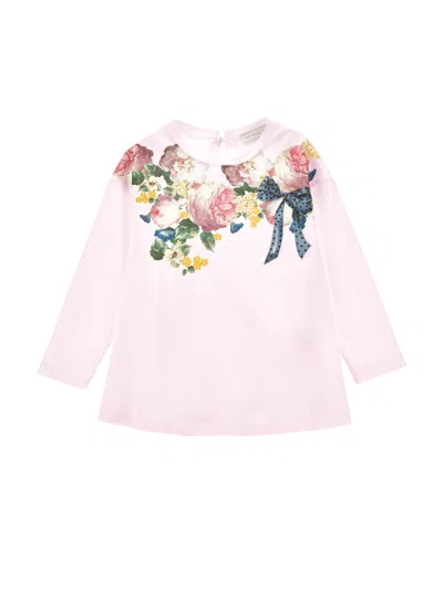 Monnalisa Kids'   Floral Graduated Cotton Maxi T-shirt In Shirinking Violet