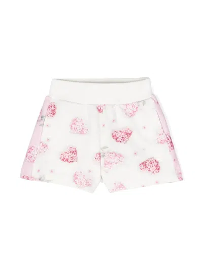 Monnalisa Babies' Floral Heart-print Shorts In White