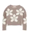 Monnalisa Floral Intarsia Rib-trimmed Jumper In Nude