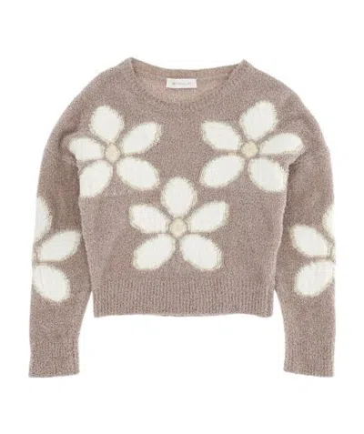 Monnalisa Floral Intarsia Rib-trimmed Jumper In Nude