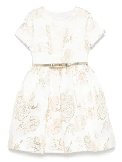 Monnalisa Kids' Floral-jacquard Dress In 白色
