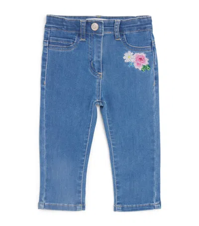 Monnalisa Kids'  Floral Jeans In Blue