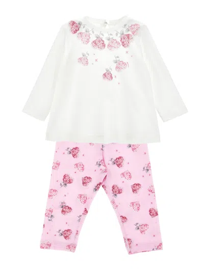 Monnalisa Kids'   Floral Jersey Set In Cream + Pink