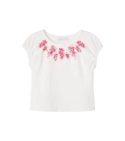 Monnalisa Kids'   Flower T-shirt In White