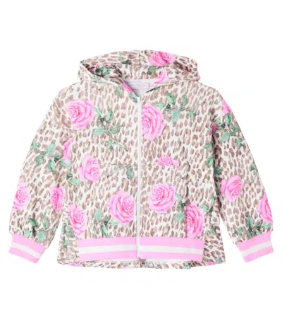Monnalisa Kids' Floral Leopard-print Cotton-blend Jacket In Multi