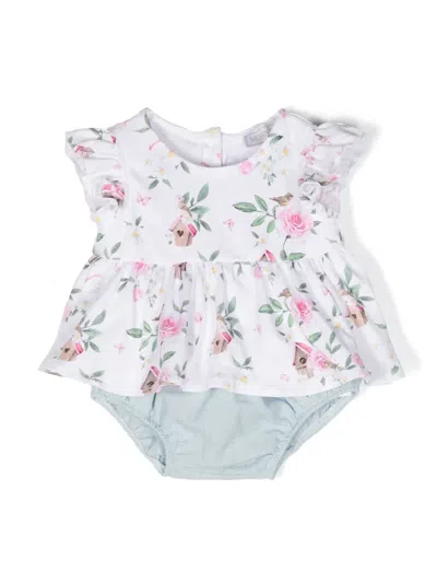 Monnalisa Babies' Floral-motif Two-piece Set In Blue