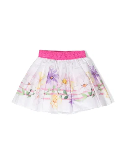 Monnalisa Kids' Floral Printed Cotton Skirt In White