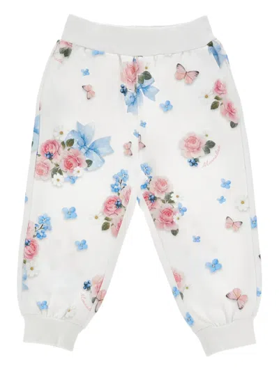 Monnalisa Floral Print Baby Trousers In White