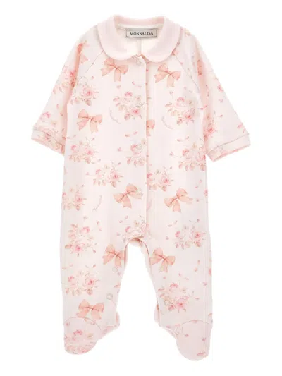 Monnalisa Floral-print Babygrow In Pink