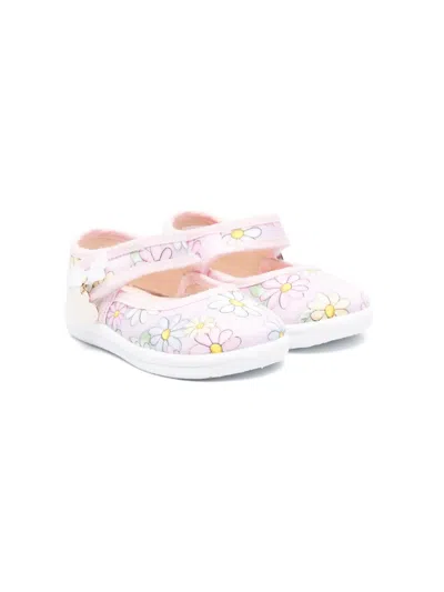 Monnalisa Babies' Floral-print Ballet Flats In Pink