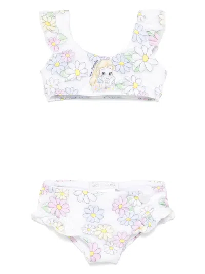 Monnalisa Babies' Floral-print Bikini In 白色