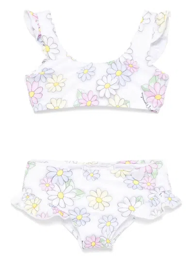 Monnalisa Babies' Floral-print Bikini Set In White