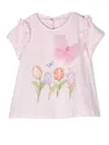 Monnalisa Floral-print Butterfly-appliqué T-shirt In Pink