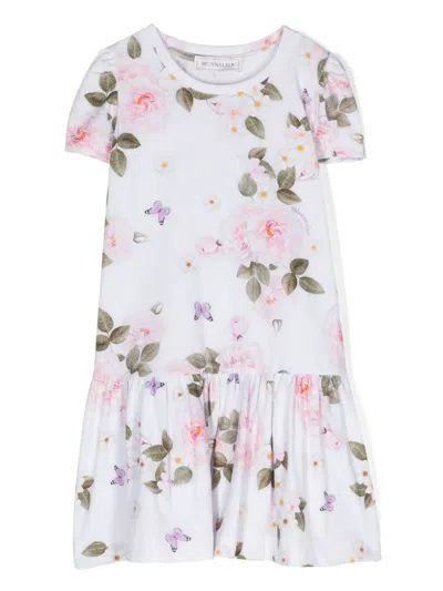 Monnalisa Kids' Floral-print Casual Dress In White