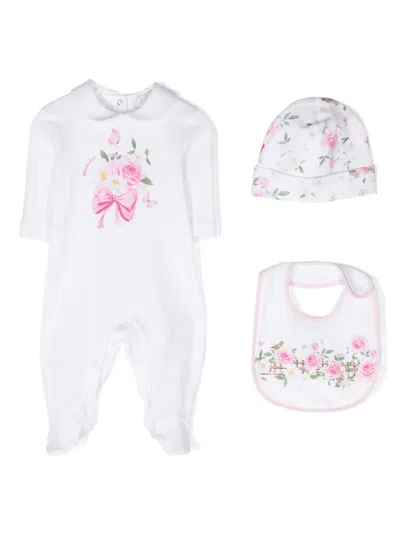 Monnalisa Floral-print Cotton Babygrow Set In White