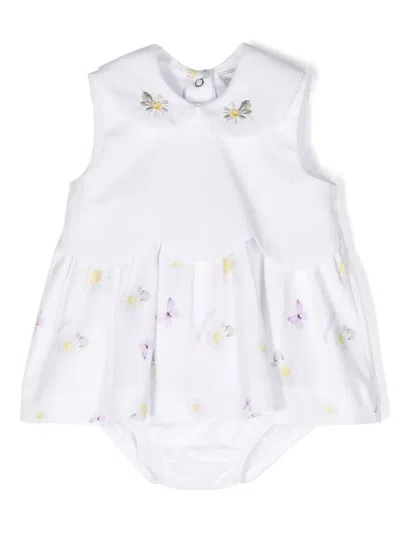 Monnalisa Babies' Floral-print Cotton Dress In White