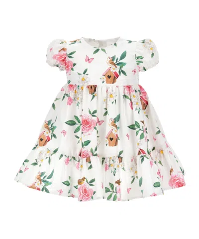 Monnalisa Floral-print Cotton Dresss In White