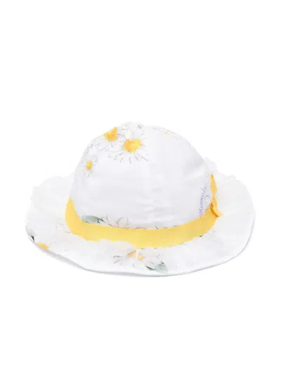 Monnalisa Babies' Floral-print Cotton Hat In White