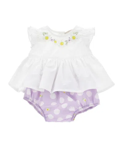 Monnalisa Floral-print Cotton Short Set (set Of Two) In White