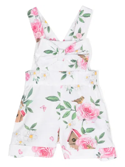 Monnalisa Babies' Floral-print Cotton Shorts In 白色