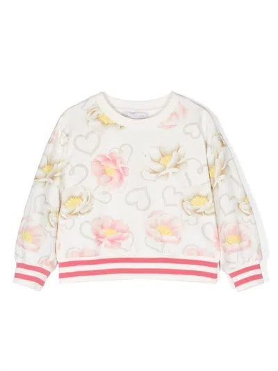 Monnalisa Kids' Floral-print Cotton Sweatshirt In White