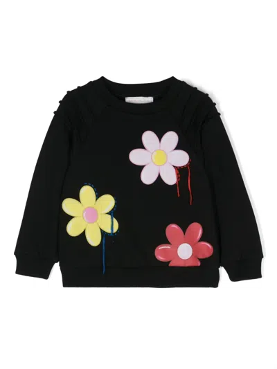 Monnalisa Kids' Floral-print Crew-neck Sweatshirt In Black