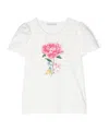 Monnalisa Floral-print Crew-neck T-shirt In White