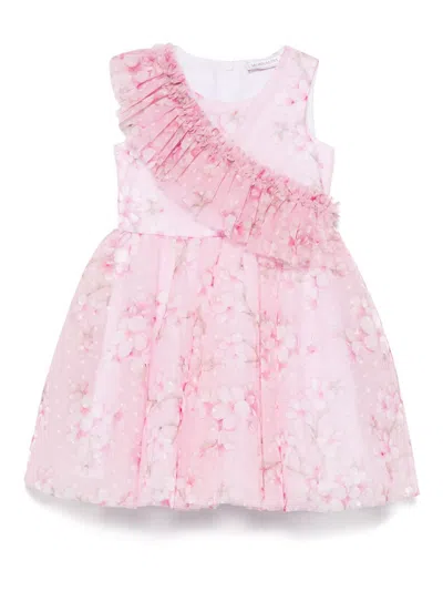 Monnalisa Kids' Floral-print Dress In Pink