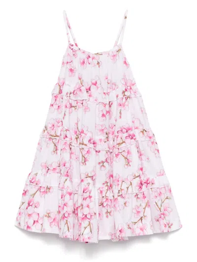 Monnalisa Kids' Floral-print Dress In White
