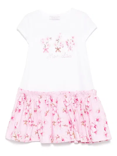 Monnalisa Kids' Floral-print Dress In White