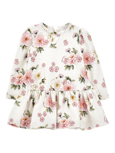 Monnalisa Babies' Floral-print Dress In White