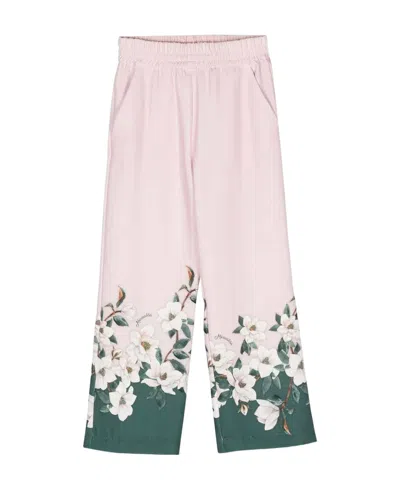 Monnalisa Floral-print Elastic Waist Trousers In Pink