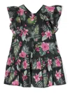 Monnalisa Floral-print Flared Dress In Black