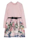 Monnalisa Floral-print Flared Dress In Pink