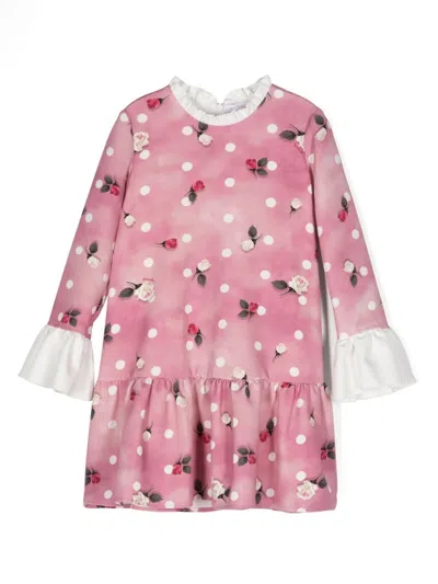 Monnalisa Kids' Floral-print Flared Dress In Pink