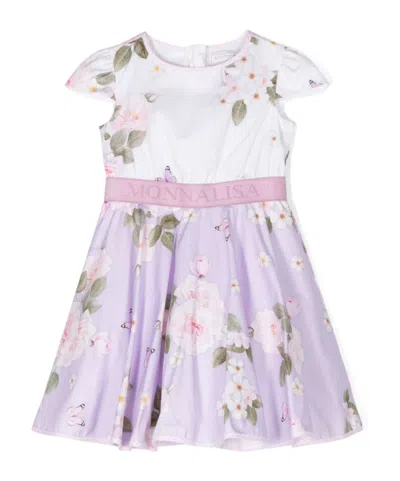 Monnalisa Kids' Floral-print Flared Dress In Purple