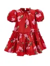 Monnalisa Floral Print Flared Dress In Ruby Red