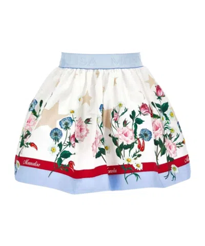 MONNALISA MONNALISA FLORAL-PRINTED LOGO WAISTBAND FLARED SKIRT