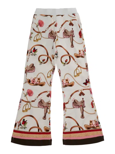 Monnalisa Floral Print Fleece Trousers In White