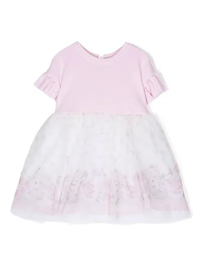 Monnalisa Babies' Floral-print Full-skirt Dress In Pink