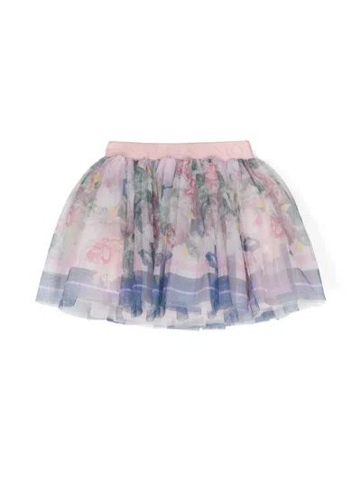 Monnalisa Kids' Floral-print High-waist Tutu In Pink