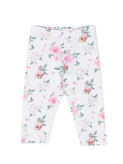 Monnalisa Babies' Floral-print Jersey Leggings In White